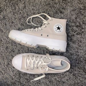 white and tan platform chunky converse